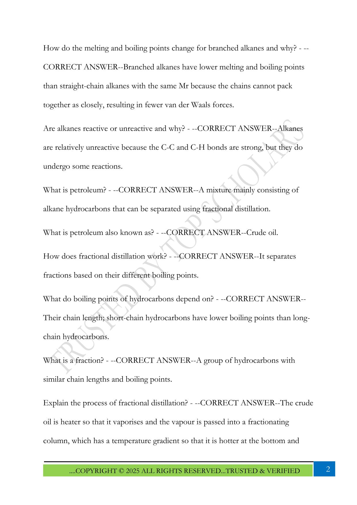 Alkanes - AQA A-Level Chemistry Exam 2025 Questions and Answers