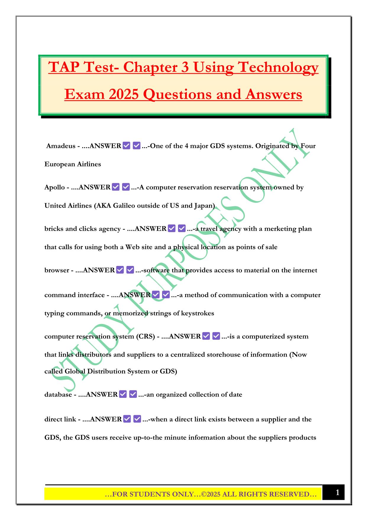 TAP Test- Chapter 3 Using Technology Exam 2025 Questions and Answers