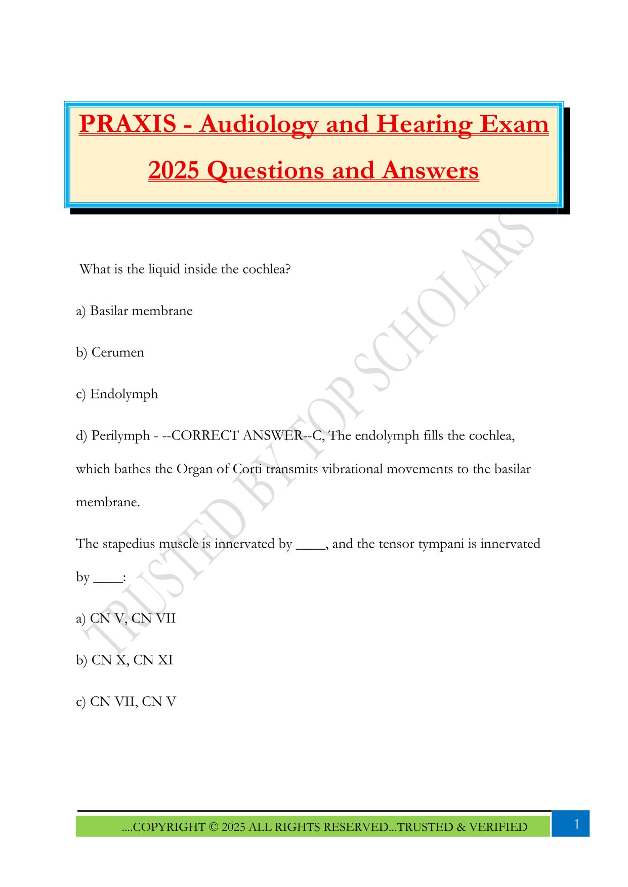 PRAXIS - Audiology and Hearing Exam 2025 Questions and Answers