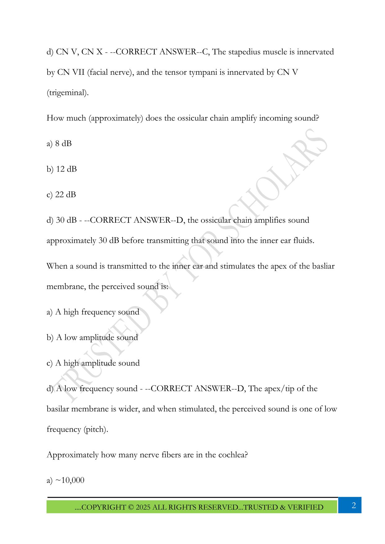 PRAXIS - Audiology and Hearing Exam 2025 Questions and Answers