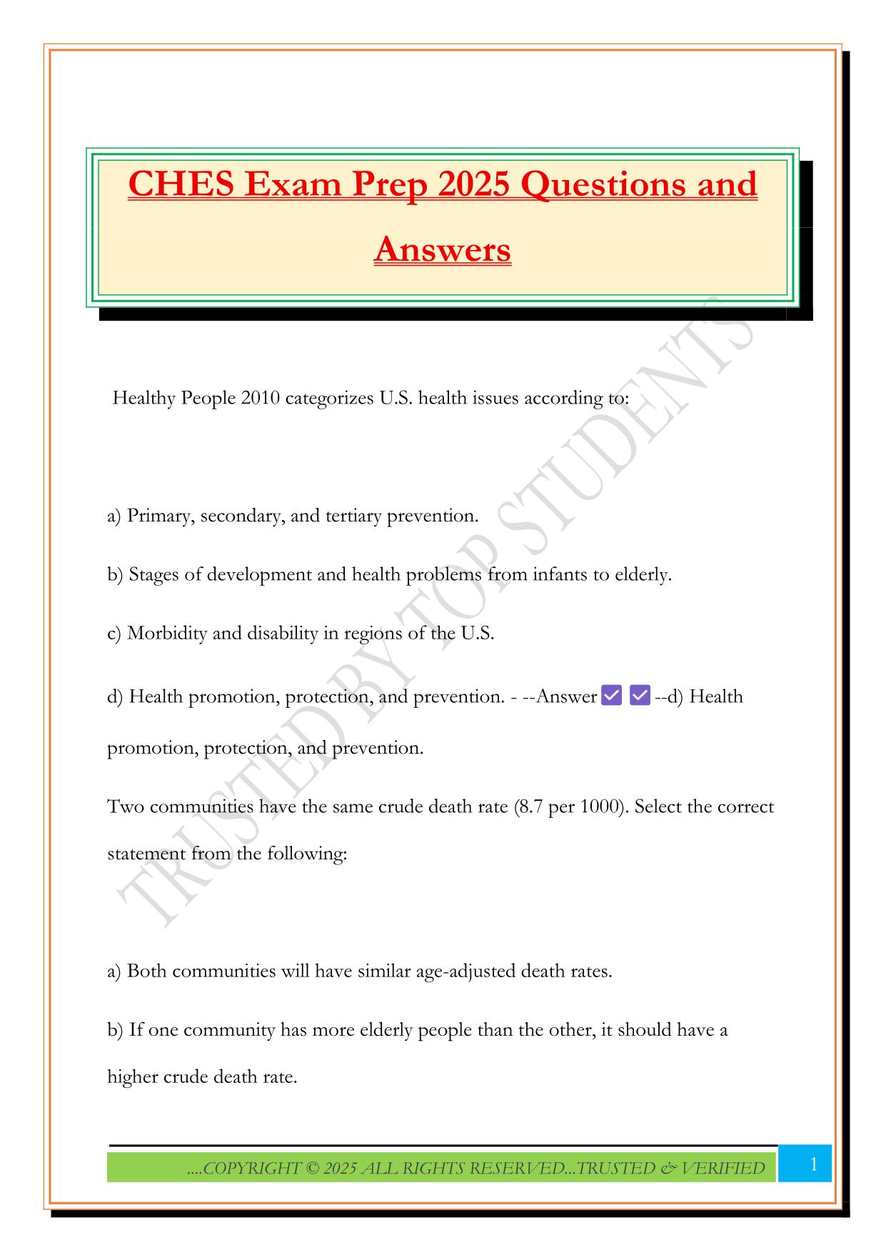 CHES Exam Prep 2025 Questions and Answers