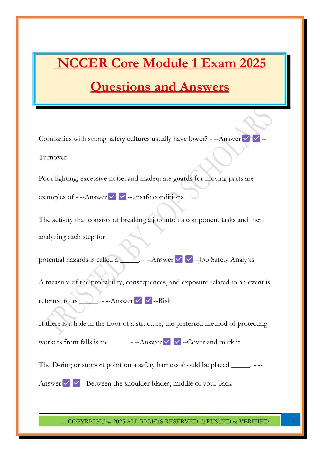 NCCER Core Module 1 Exam 2025 Questions and Answers