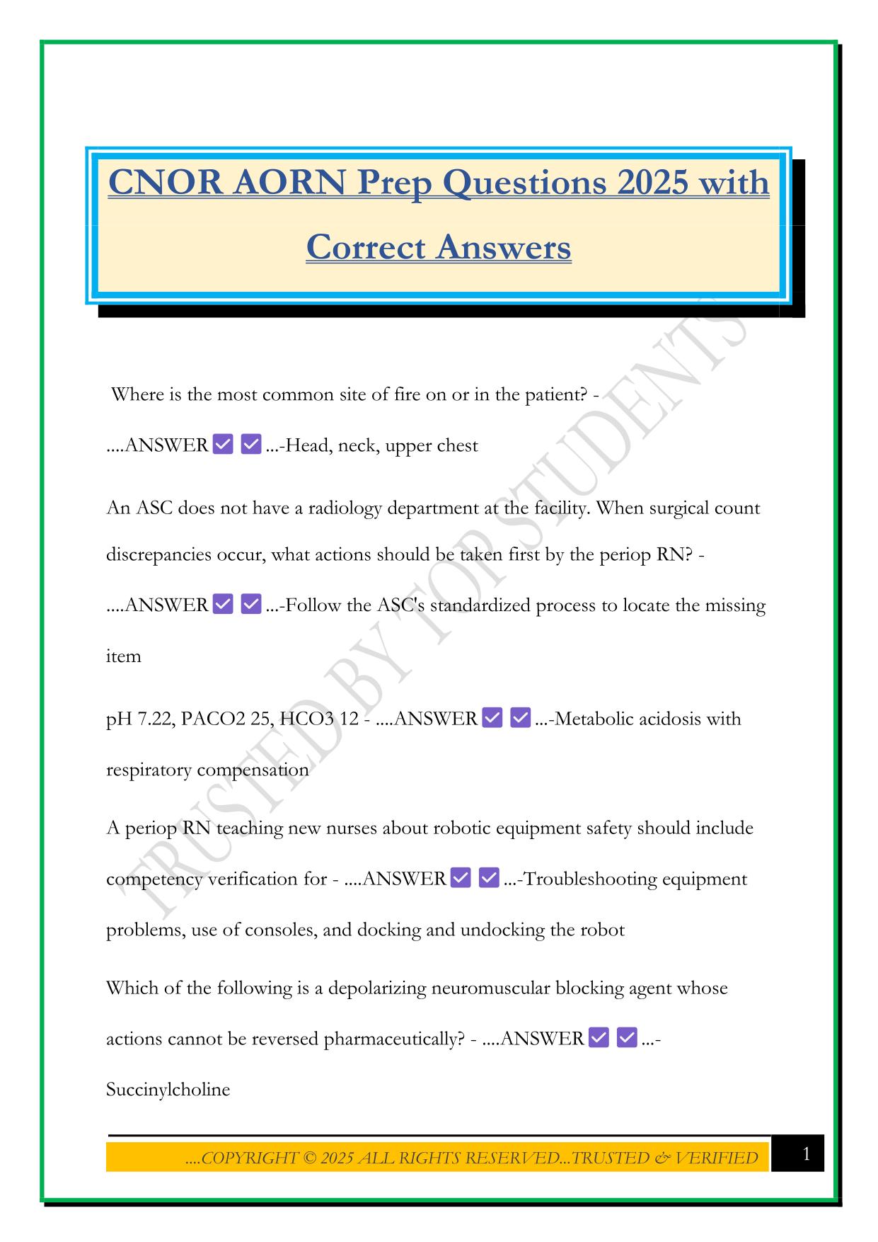CNOR AORN Prep Questions 2025 with Correct Answers