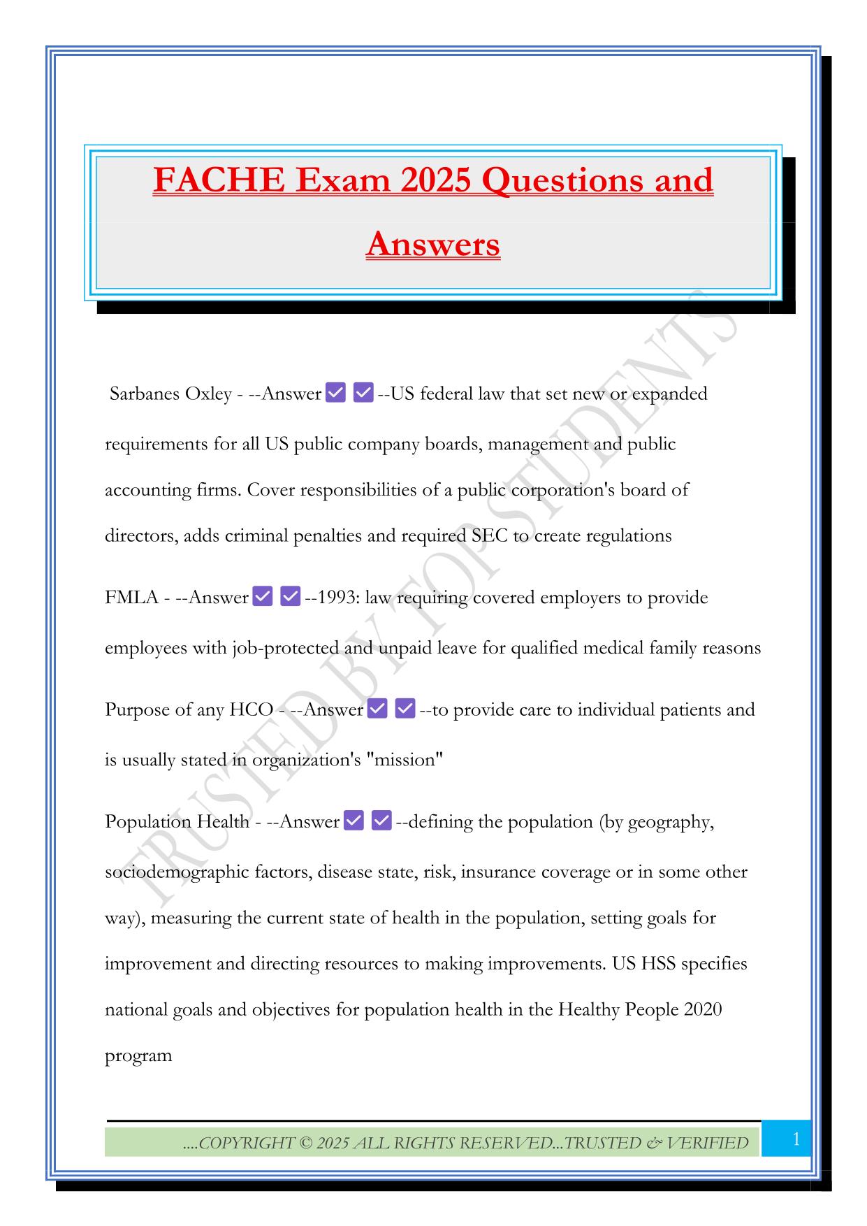 FACHE Exam 2025 Questions and Answers