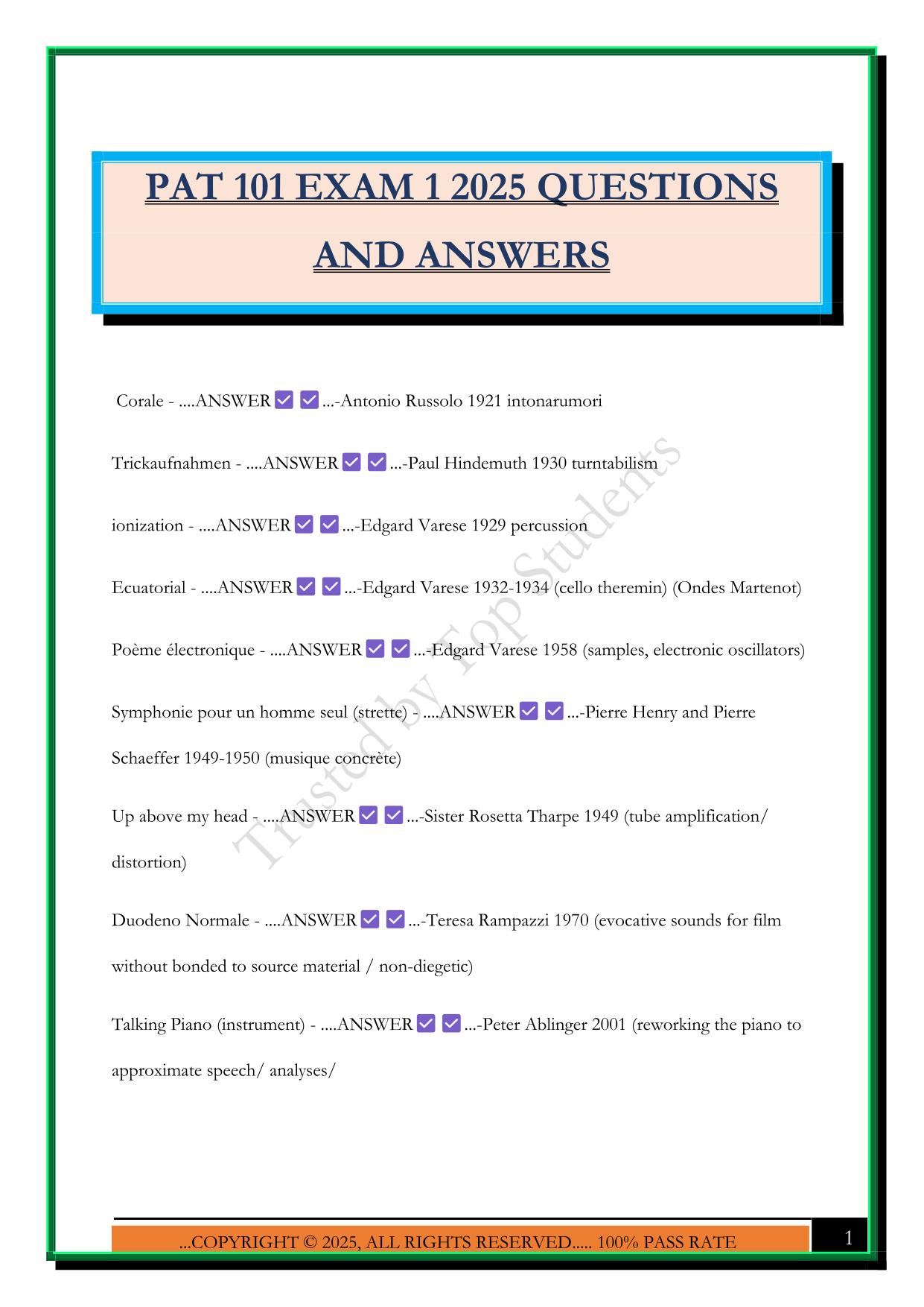PAT 101 EXAM 1 2025 QUESTIONS AND ANSWERS