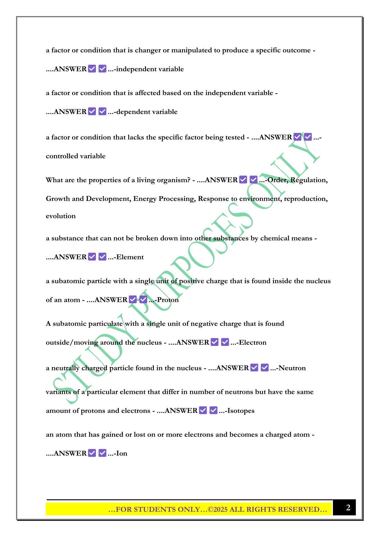 BSC 108 Exam 1 Martin UA 2025 Questions and Answers