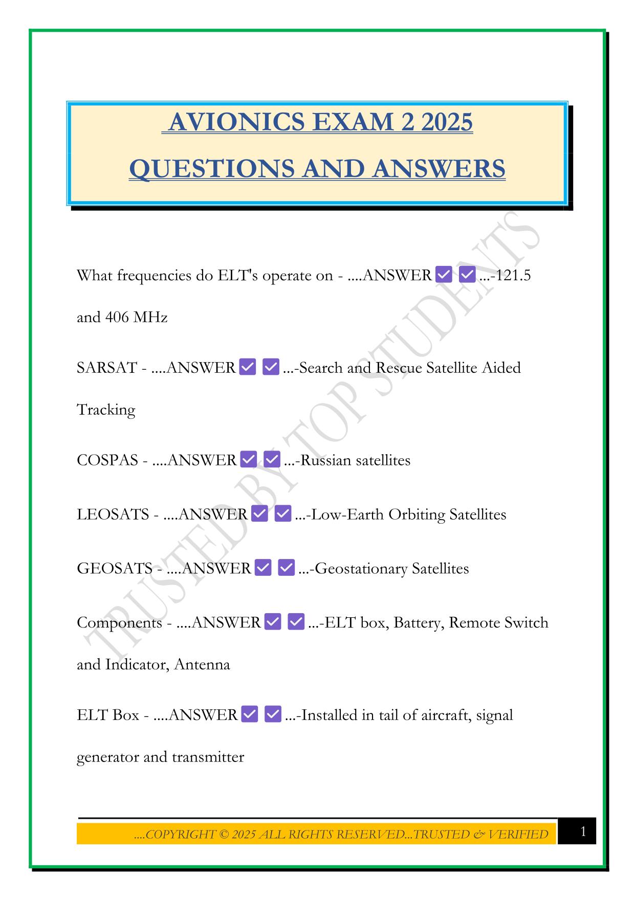 AVIONICS EXAM 2 2025 QUESTIONS AND ANSWERS