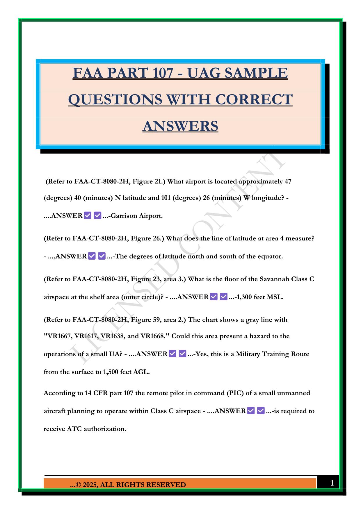 FAA PART 107 - UAG SAMPLE QUESTIONS WITH CORRECT ANSWERS