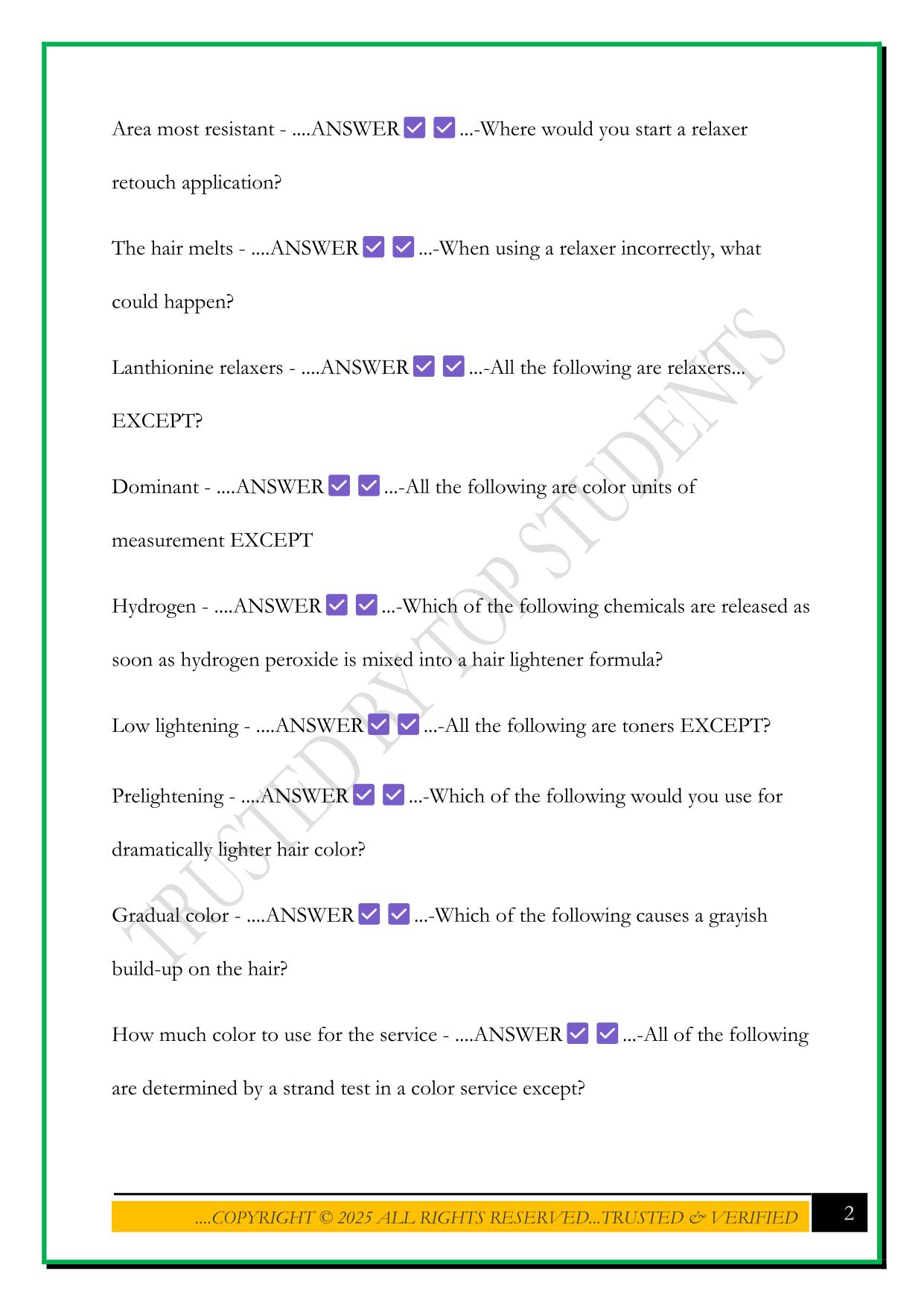 COSMETOLOGY WRITTEN EXAM ARKANSAS 1.0 2025 QUESTIONS AND ANSWERS