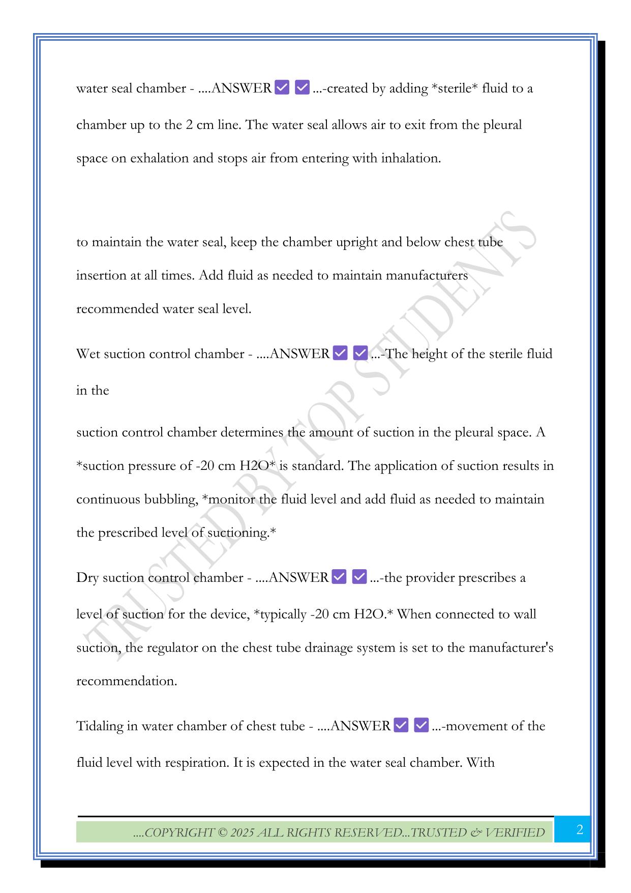 ATI chest tube insertion and monitoring Exam 2025 Questions and Answers