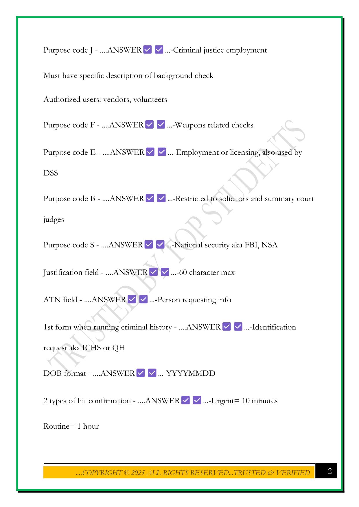 NCIC CLASS EXAM 2025 QUESTIONS AND ANSWERS