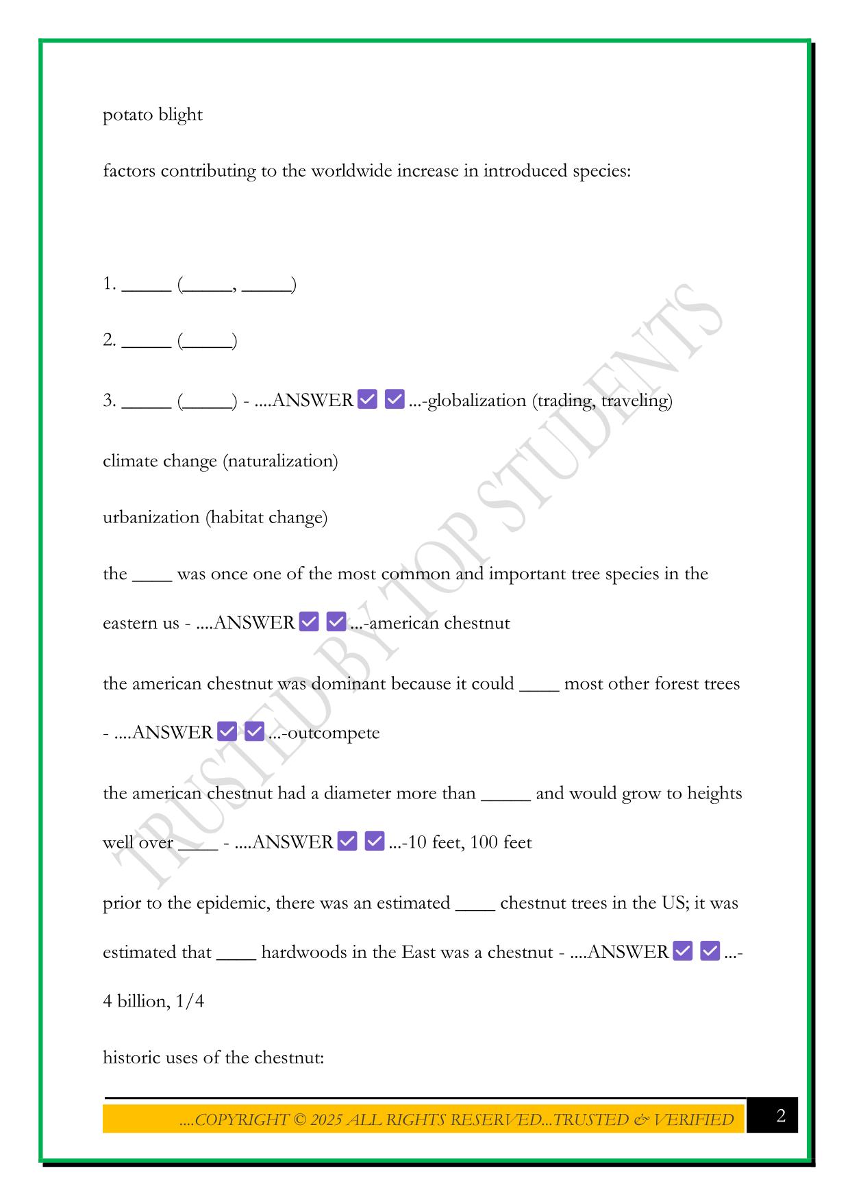 BESC 204 - INTRODUCED FUNGAL DISEASES AND MODERN CONCERNS EXAM 2025 QUESTIONS AND ANSWERS