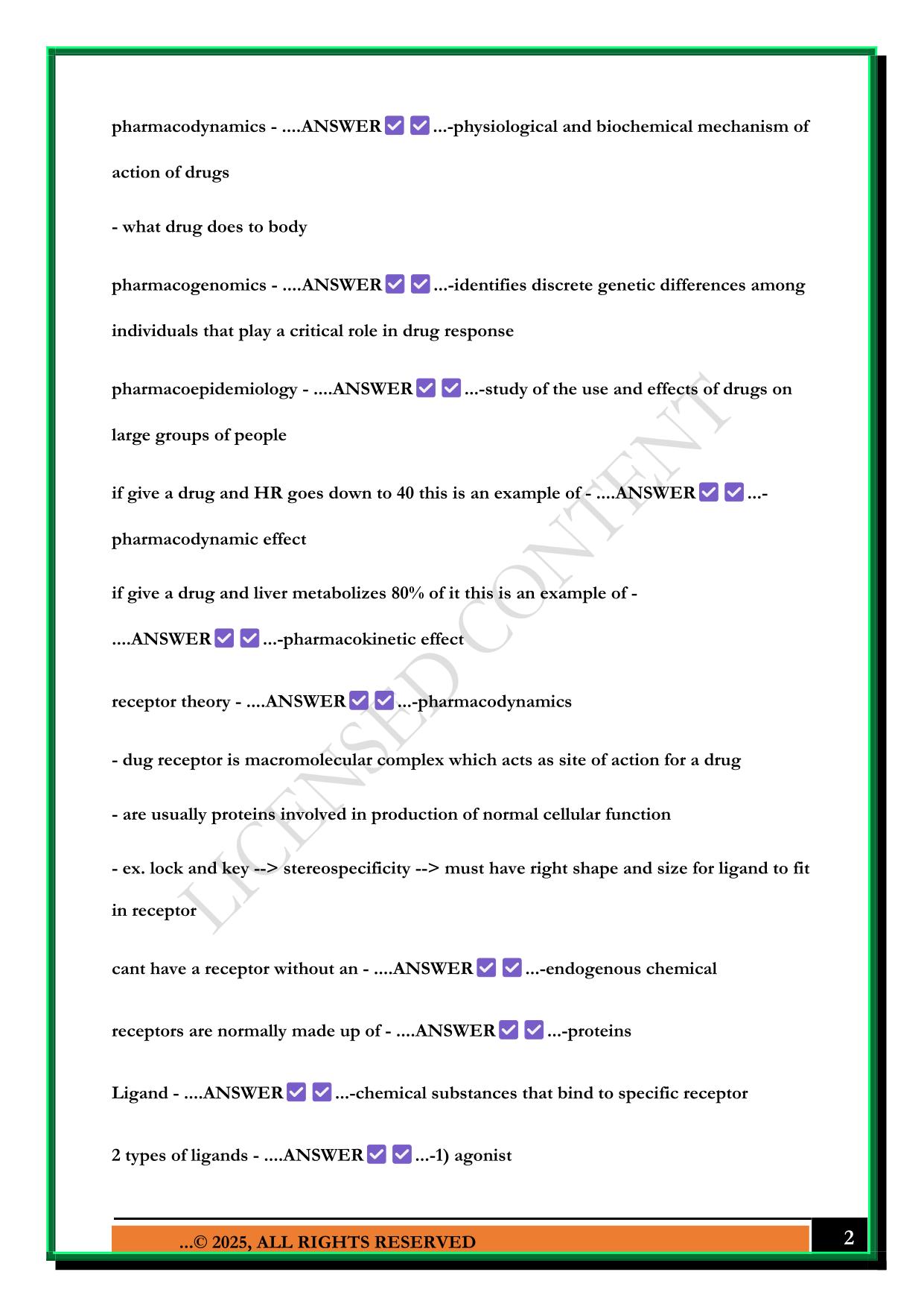 PHARMACOLOGY EXAM 1 LOURDES CRNA EXAM 2025 QUESTIONS AND ANSWERS