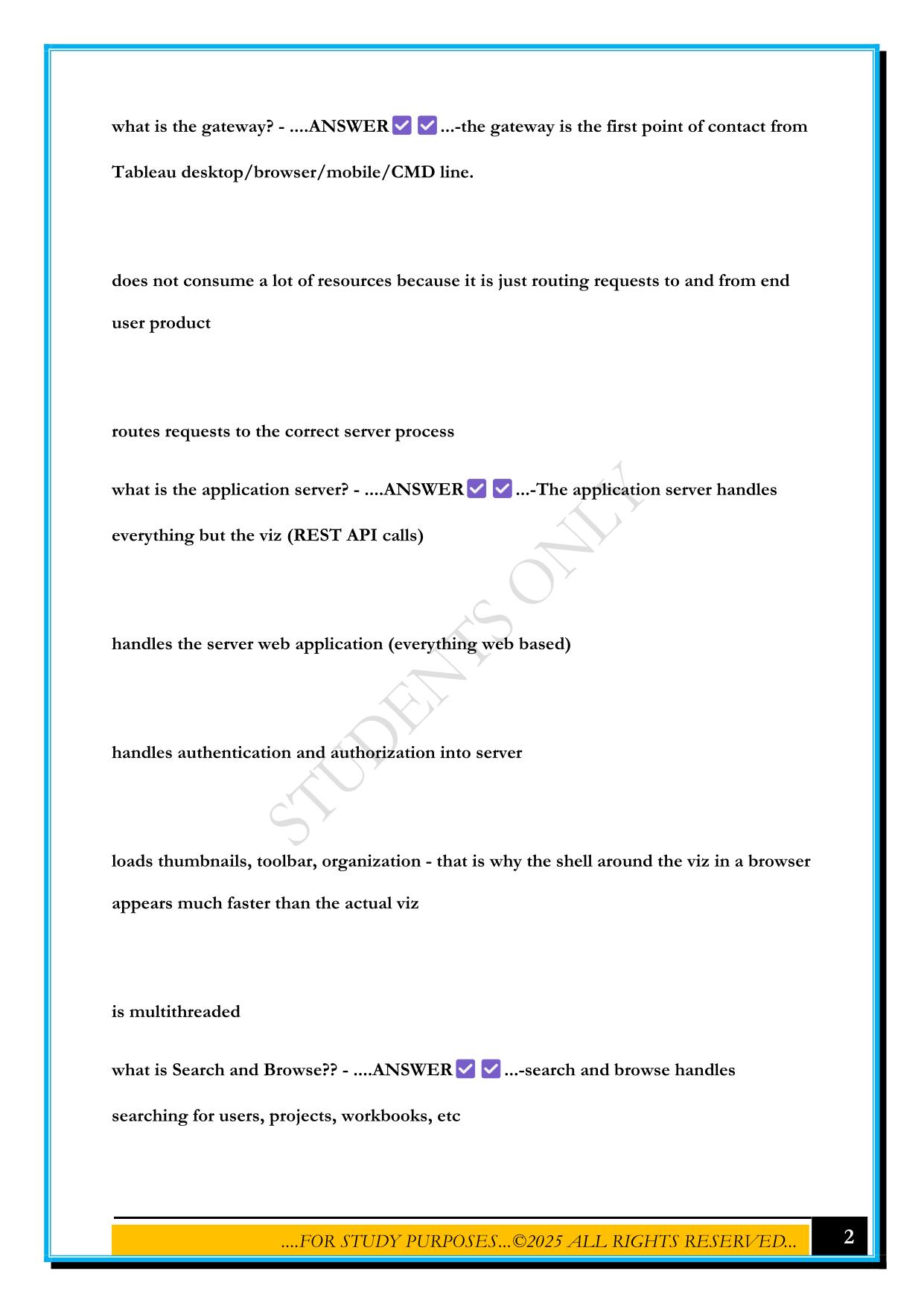 TABLEAU SERVER EXAM 2025 QUESTIONS AND ANSWERS