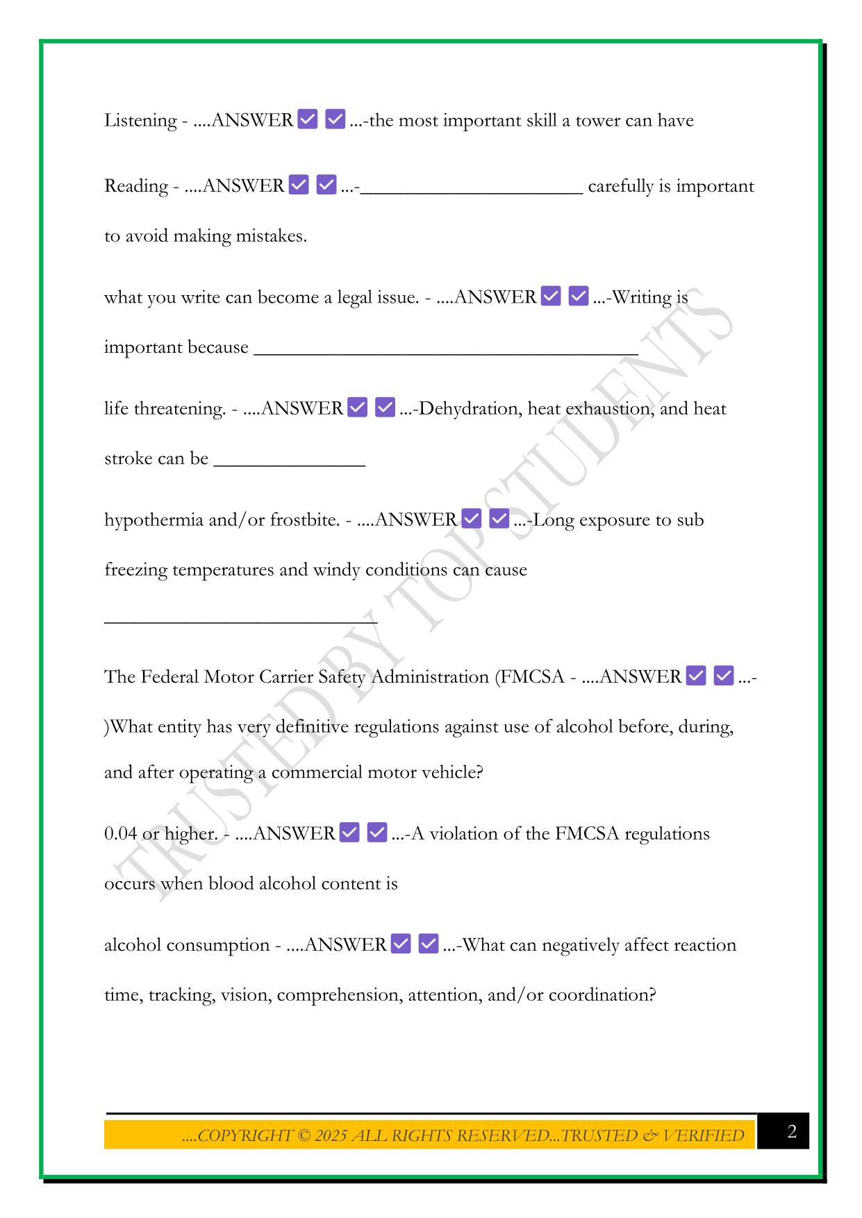 TOW TRUCK OPERATOR CERT. STUDY GUIDE 2025 QUESTIONS AND ANSWERS