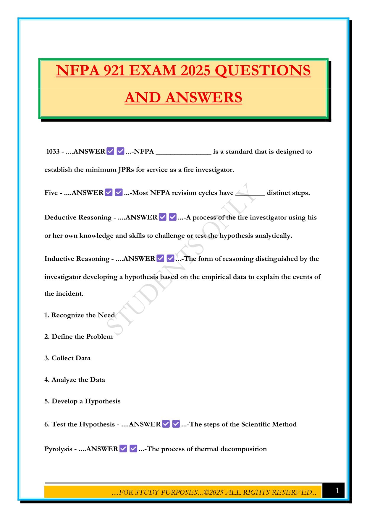 NFPA 921 EXAM 2025 QUESTIONS AND ANSWERS