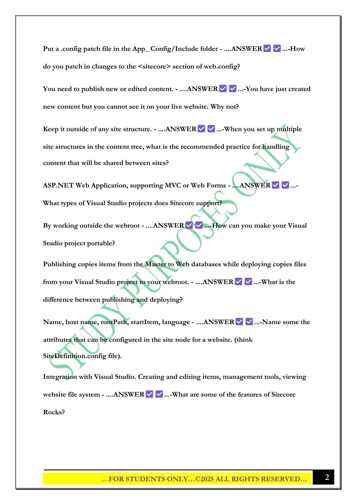 Sitecore Exam Study Questions with Correct Answers
