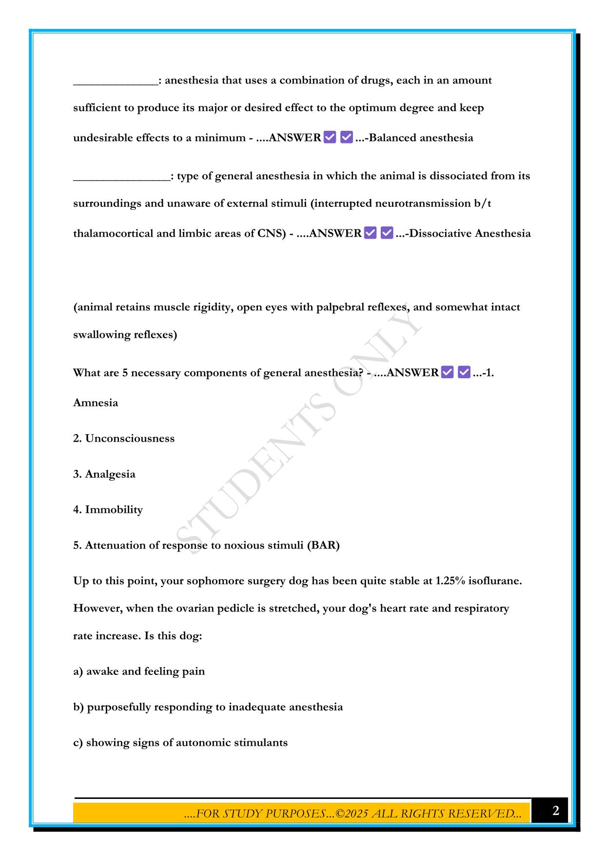 ANESTHESIOLOGY STUDY GUIDE 2025 QUESTIONS AND ANSWERS