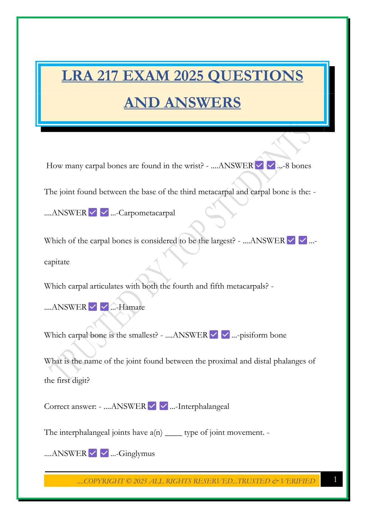 LRA 217 EXAM 2025 QUESTIONS AND ANSWERS