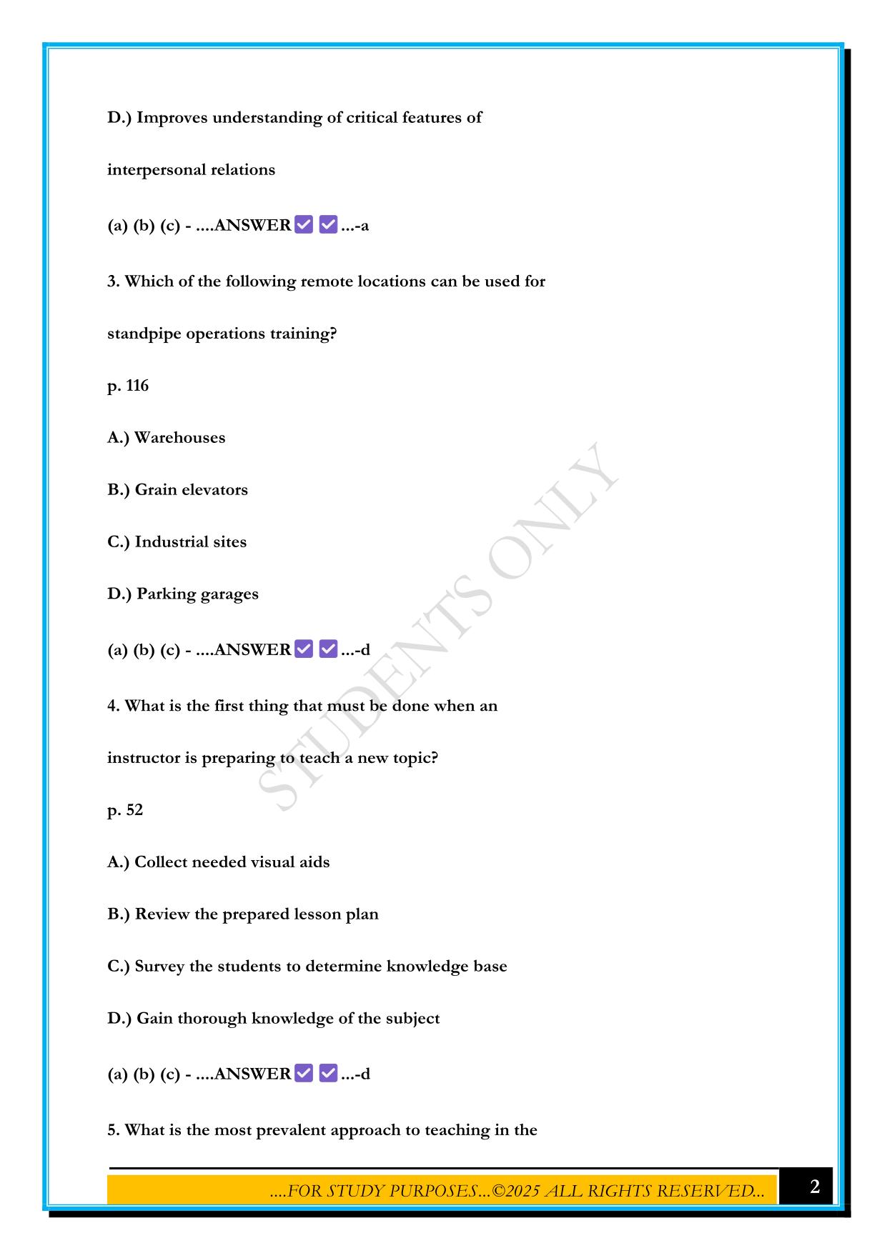 INSTRUCTOR 1 PRETEST IFSTA CH 1 TO CH9 EXAM 2025 QUESTIONS AND ANSWERS
