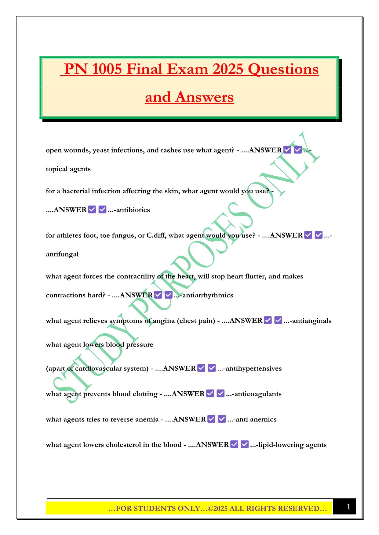 PN 1005 Final Exam 2025 Questions and Answers