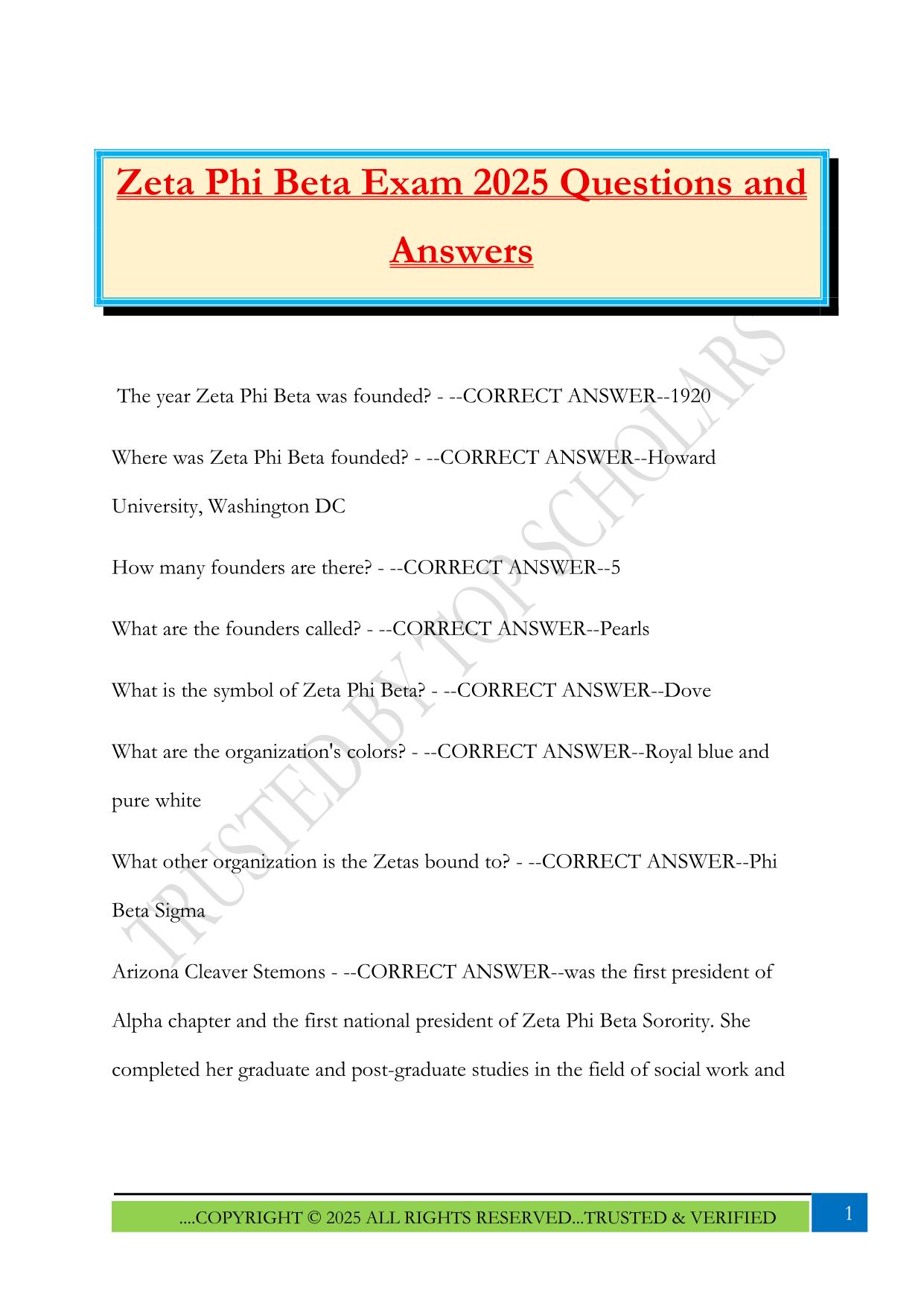 Zeta Phi Beta Exam 2025 Questions and Answers