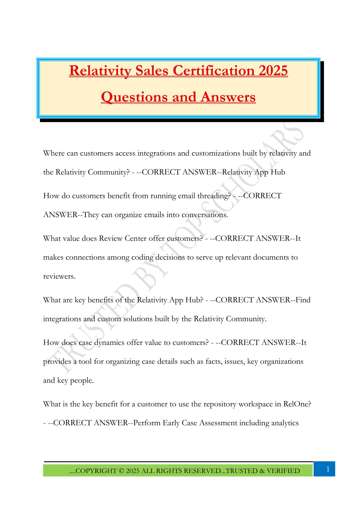 Relativity Sales Certification 2025 Questions and Answers