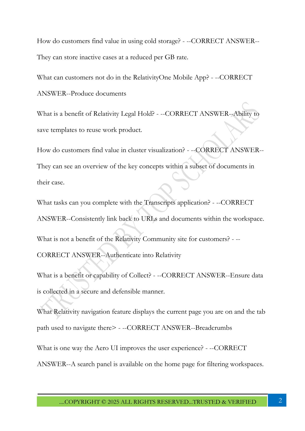 Relativity Sales Certification 2025 Questions and Answers