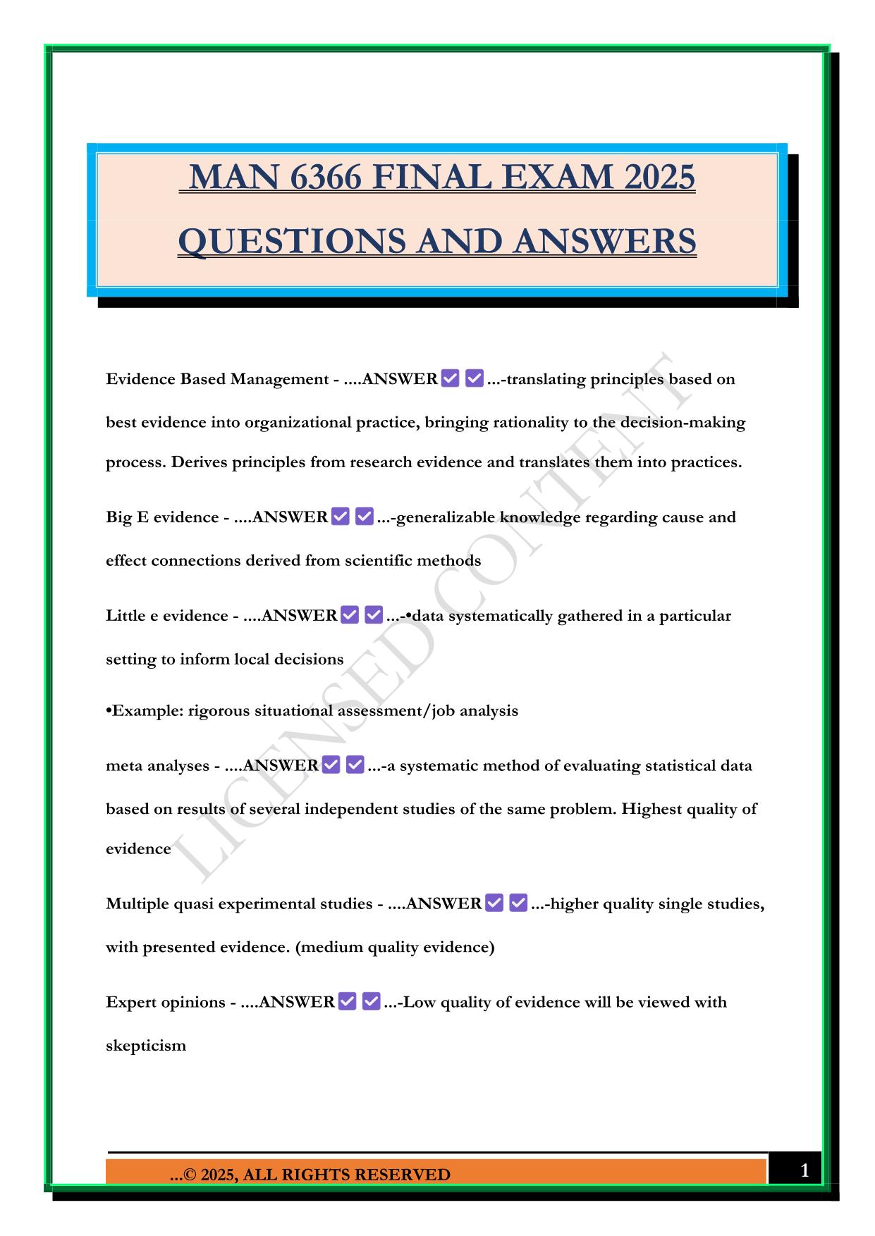 MAN 6366 FINAL EXAM 2025 QUESTIONS AND ANSWERS