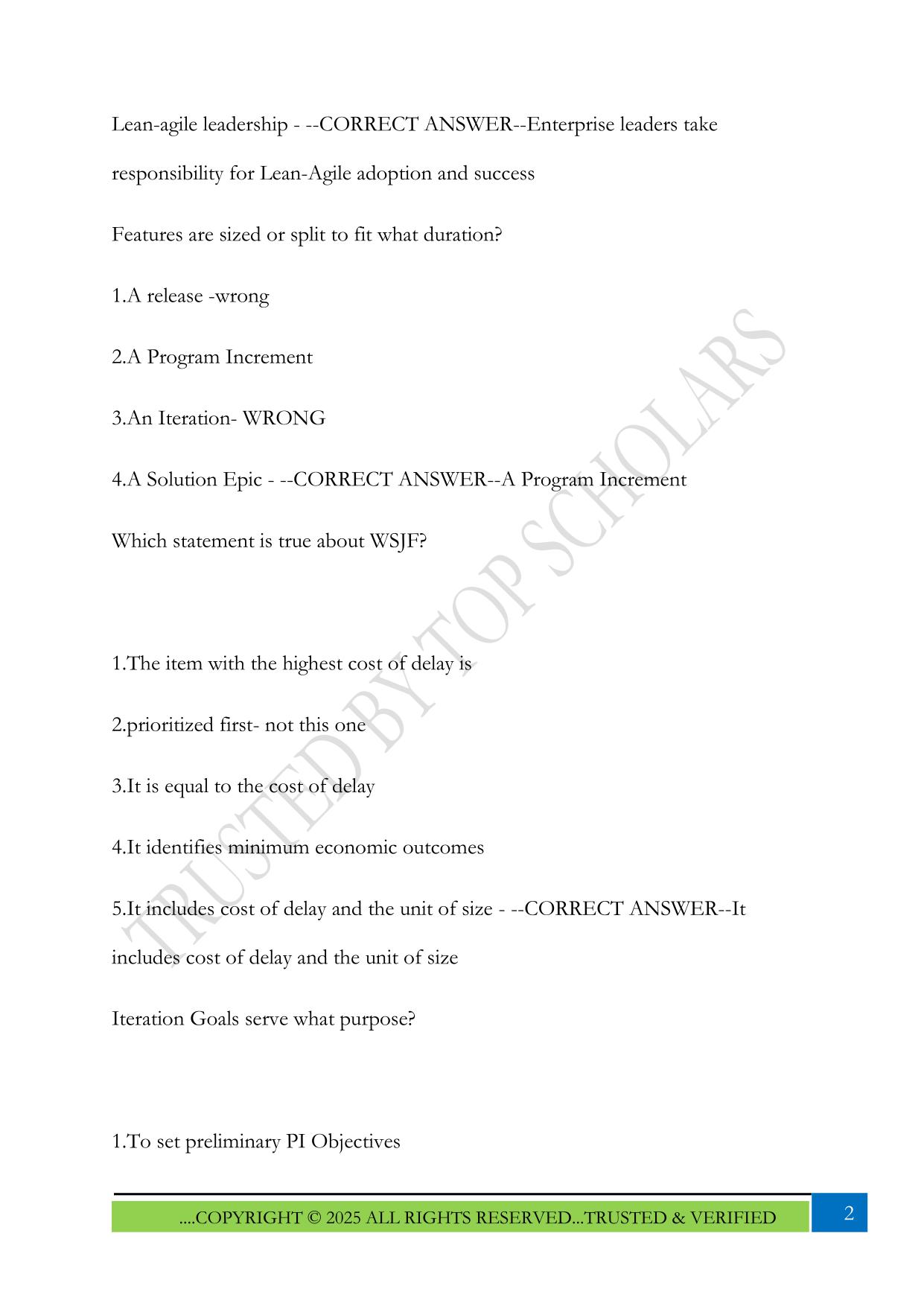 SAFe PO Certification Exam 2025 Questions and Answer