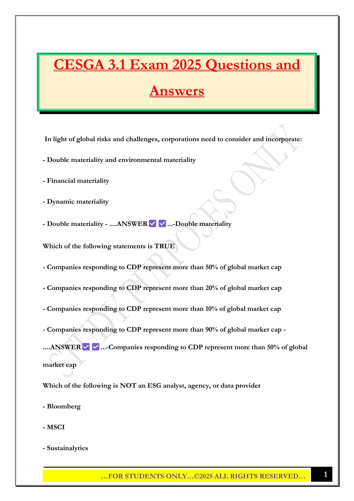 CESGA 3.1 Exam 2025 Questions and Answers
