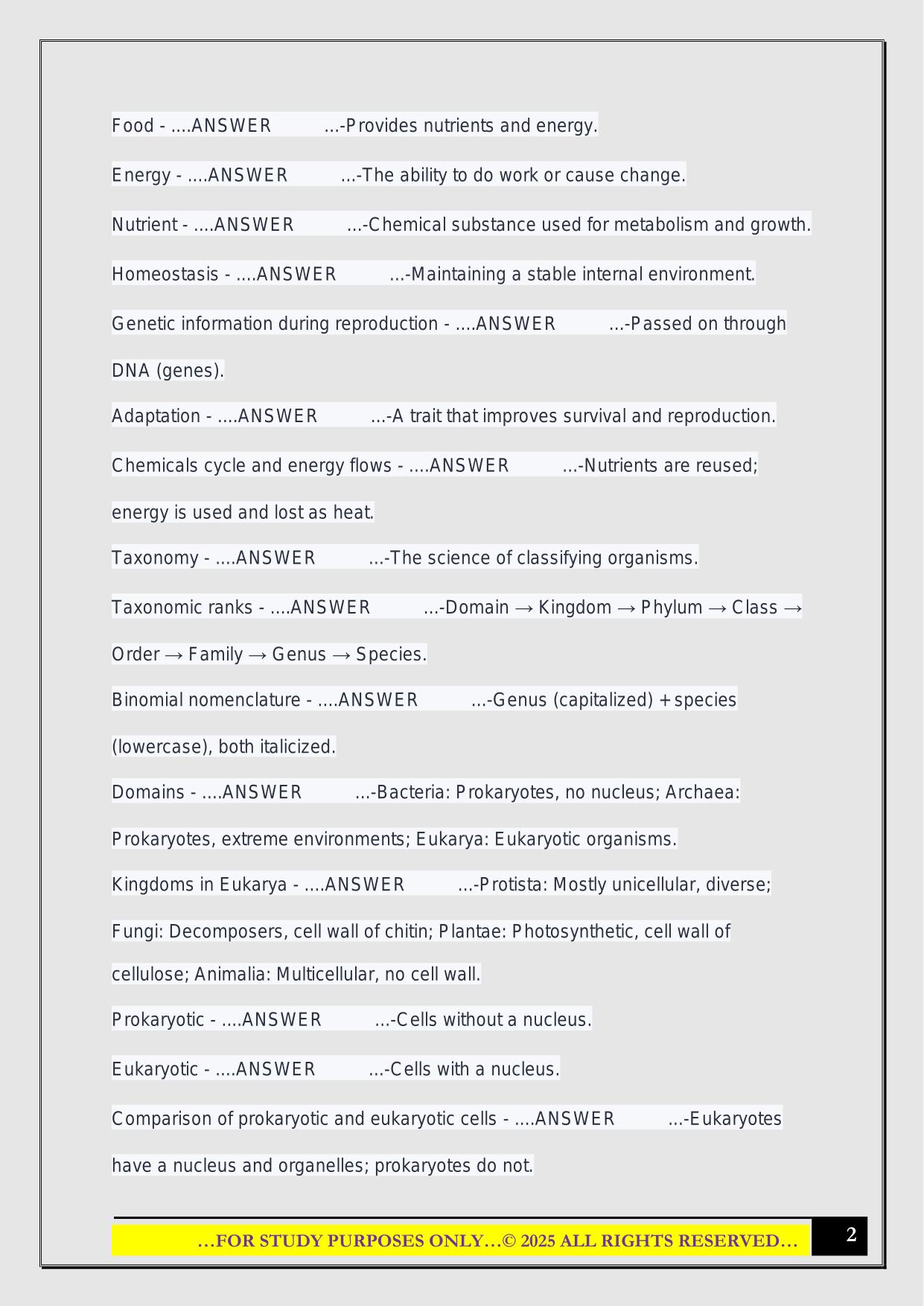 Bio 103 Exam 1 2025 Questions and Answers