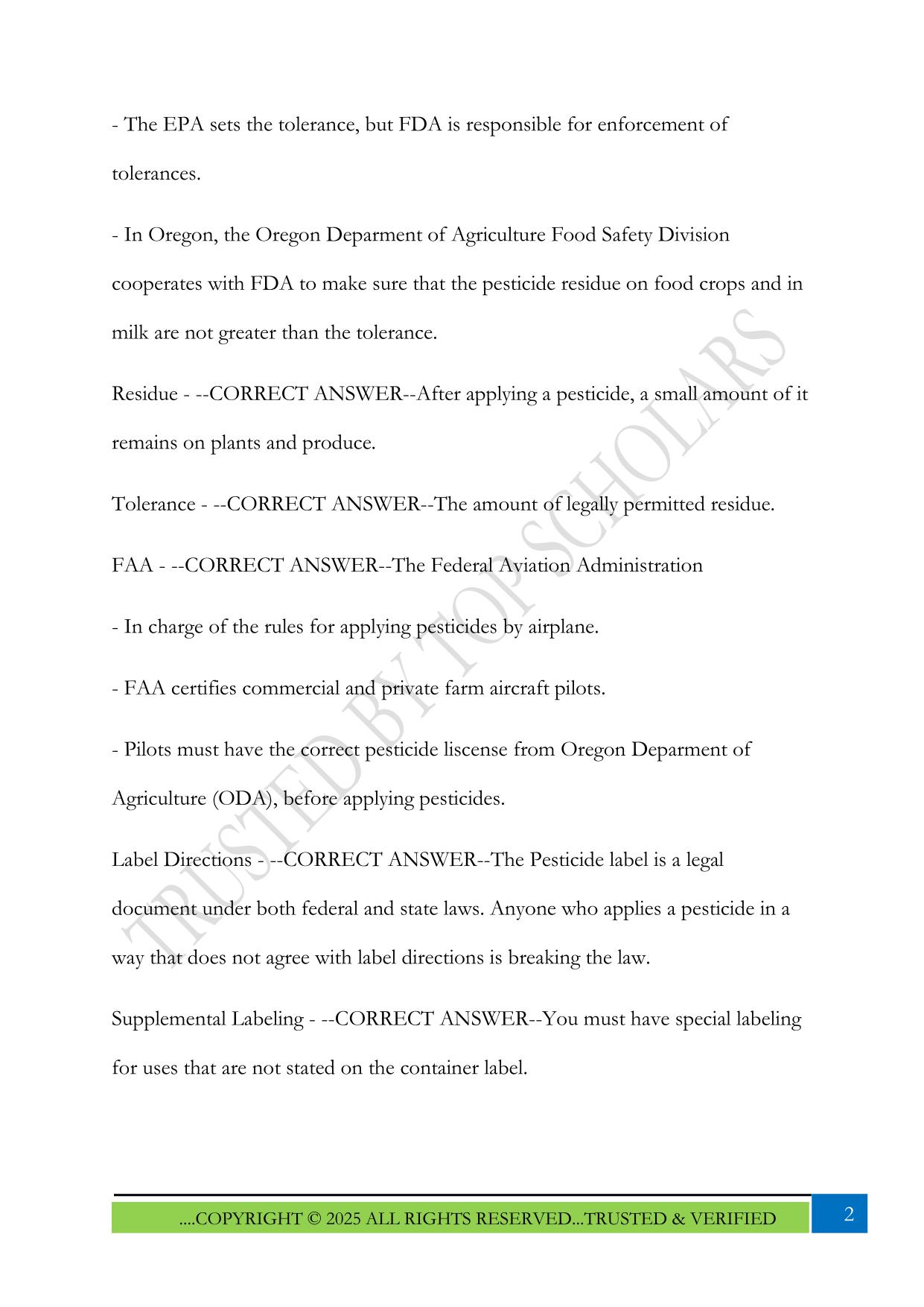 Oregon Pesticide Application Test 2025 Questions and Answers
