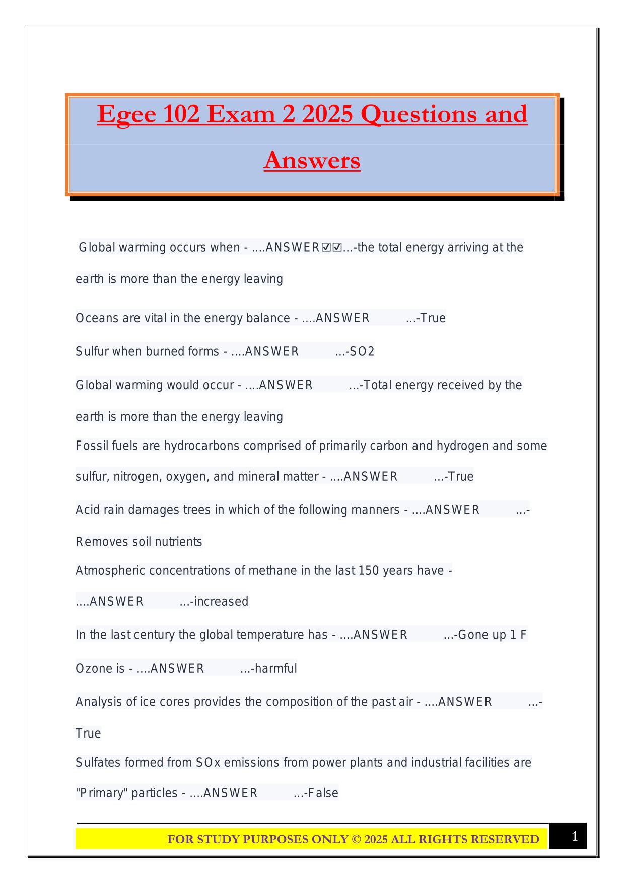 Egee 102 Exam 2 2025 Questions and Answers