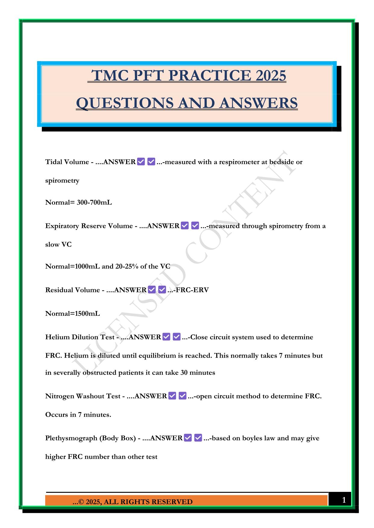 TMC PFT PRACTICE 2025 QUESTIONS AND ANSWERS