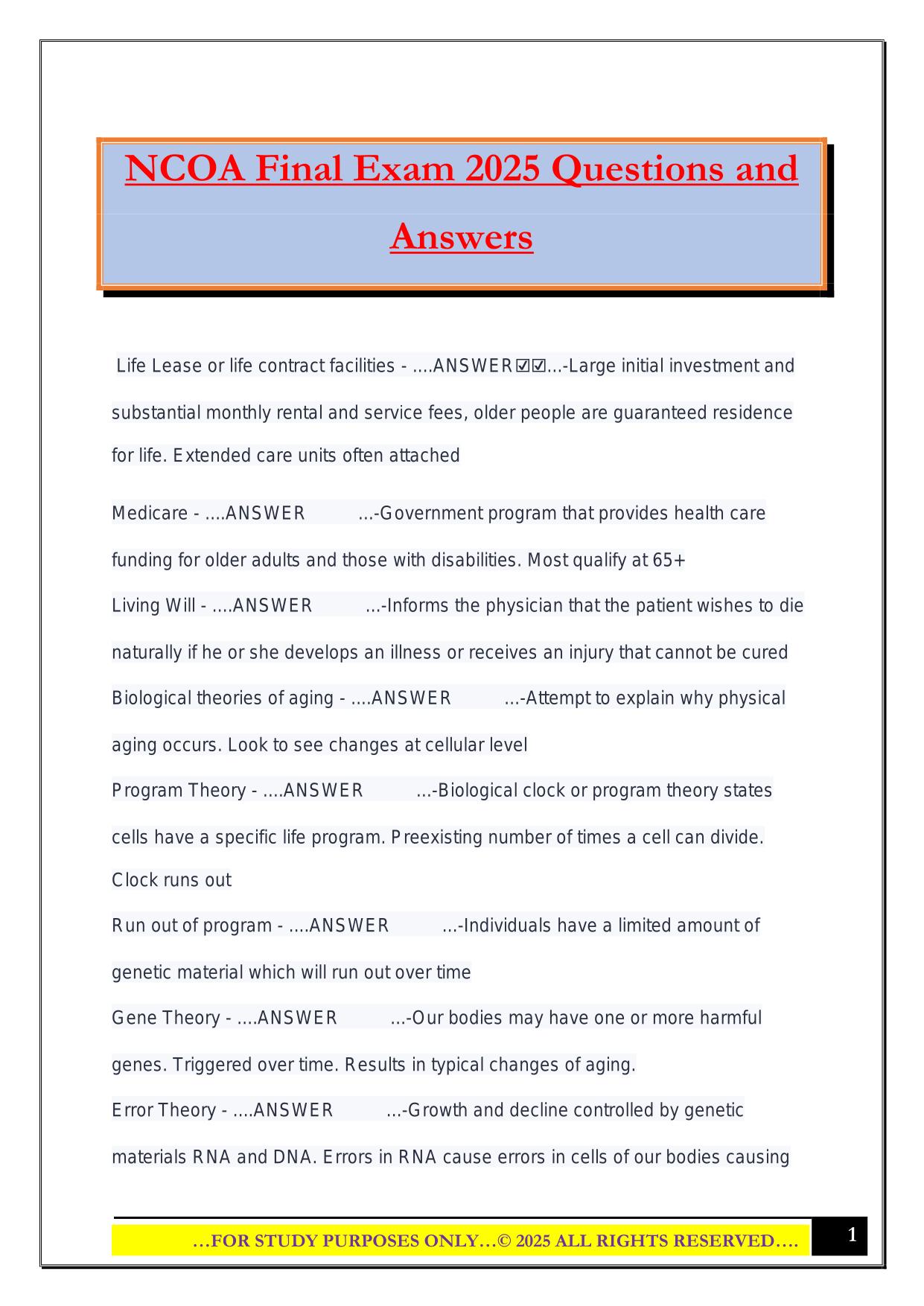 NCOA Final Exam 2025 Questions and Answers