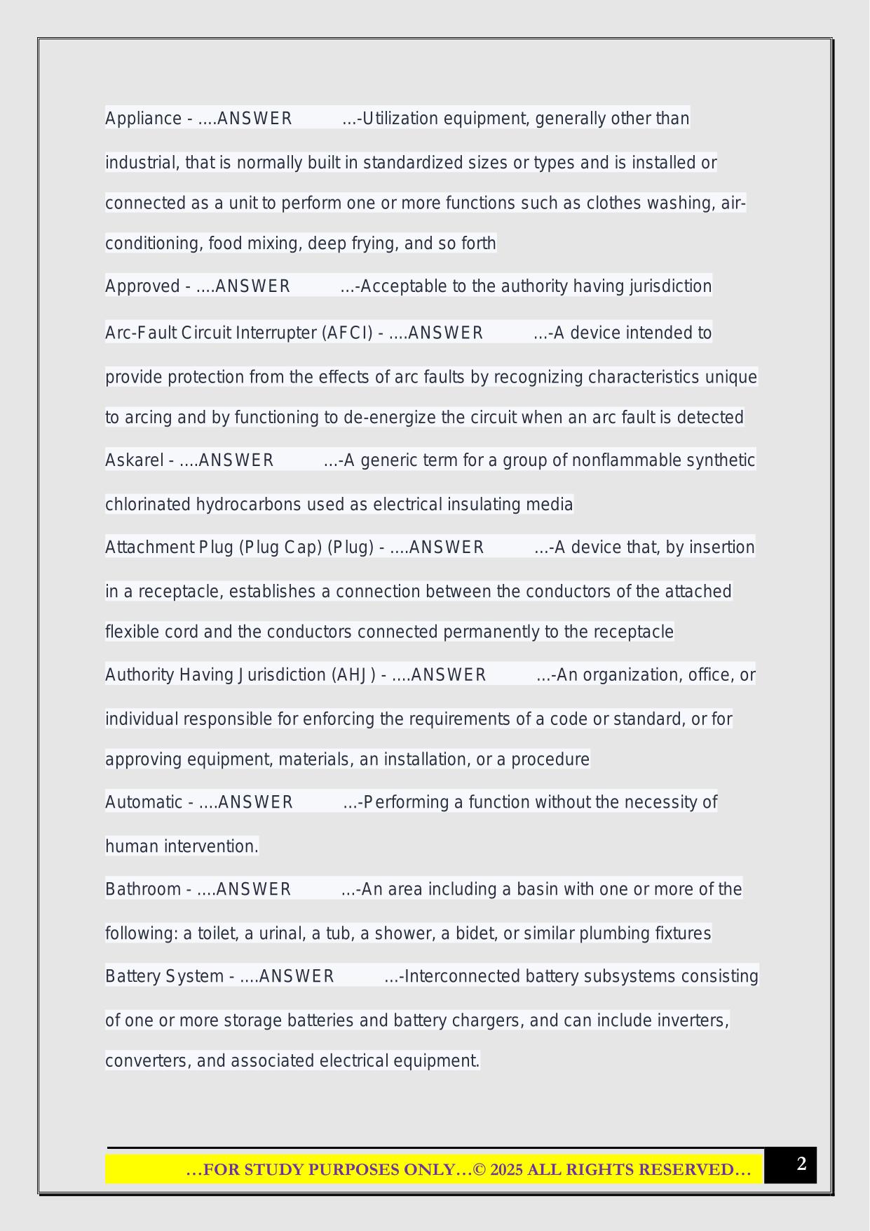 NFPA 70 (2014 Edition) Article 100 Definitions – Electricians Exam 2025 Questions and Answers