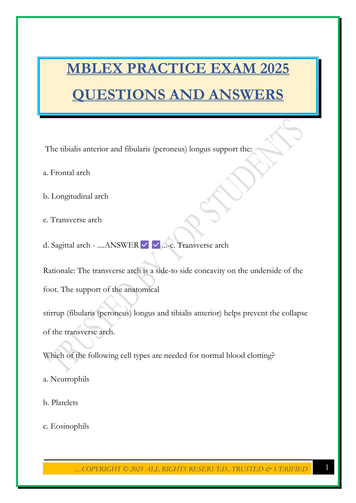 MBLEX PRACTICE EXAM 2025 QUESTIONS AND ANSWERS