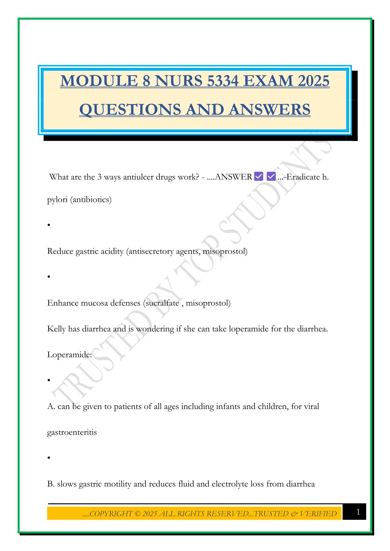 MODULE 8 NURS 5334 EXAM 2025 QUESTIONS AND ANSWERS