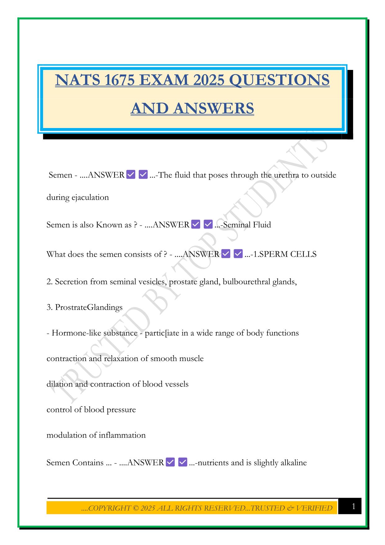 NATS 1675 EXAM 2025 QUESTIONS AND ANSWERS