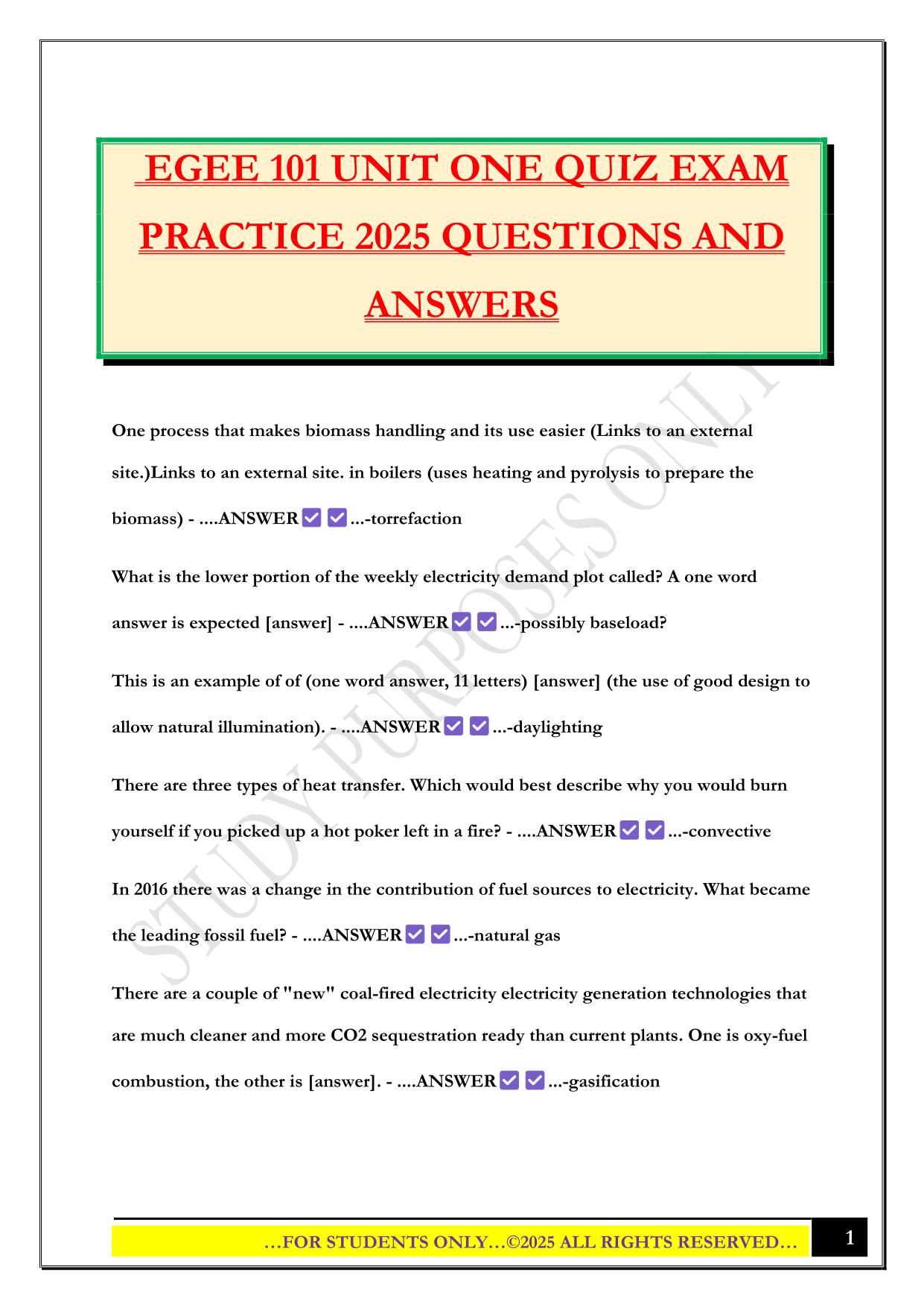 EGEE 101 UNIT ONE QUIZ EXAM PRACTICE 2025 QUESTIONS AND ANSWERS