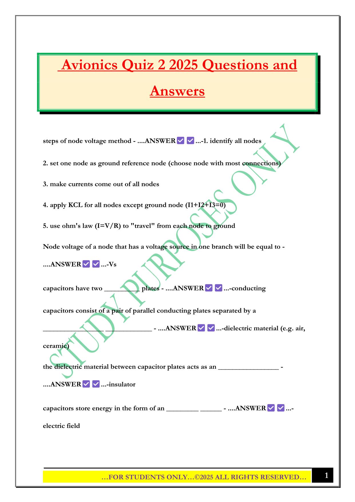 Avionics Quiz 2 2025 Questions and Answers