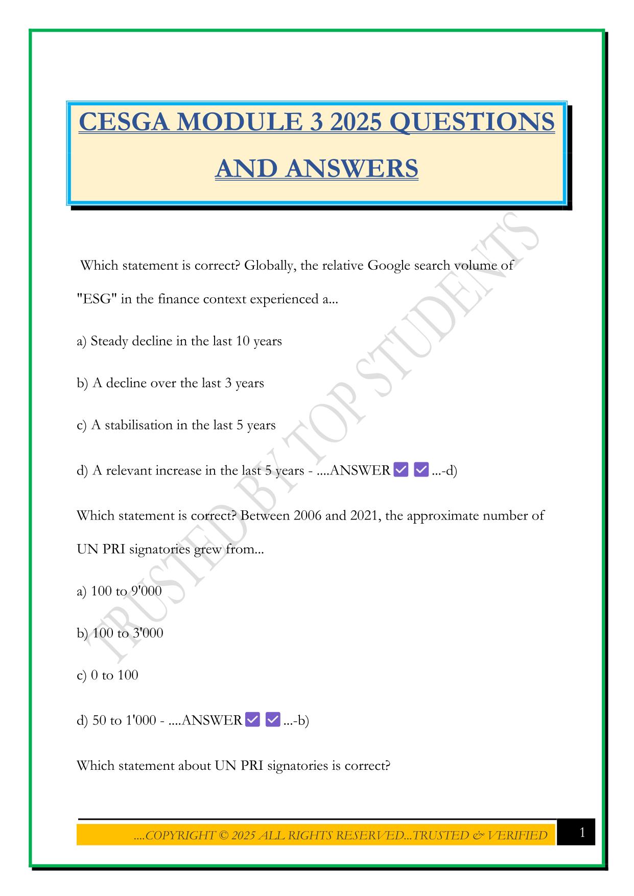 CESGA MODULE 3 2025 QUESTIONS AND ANSWERS