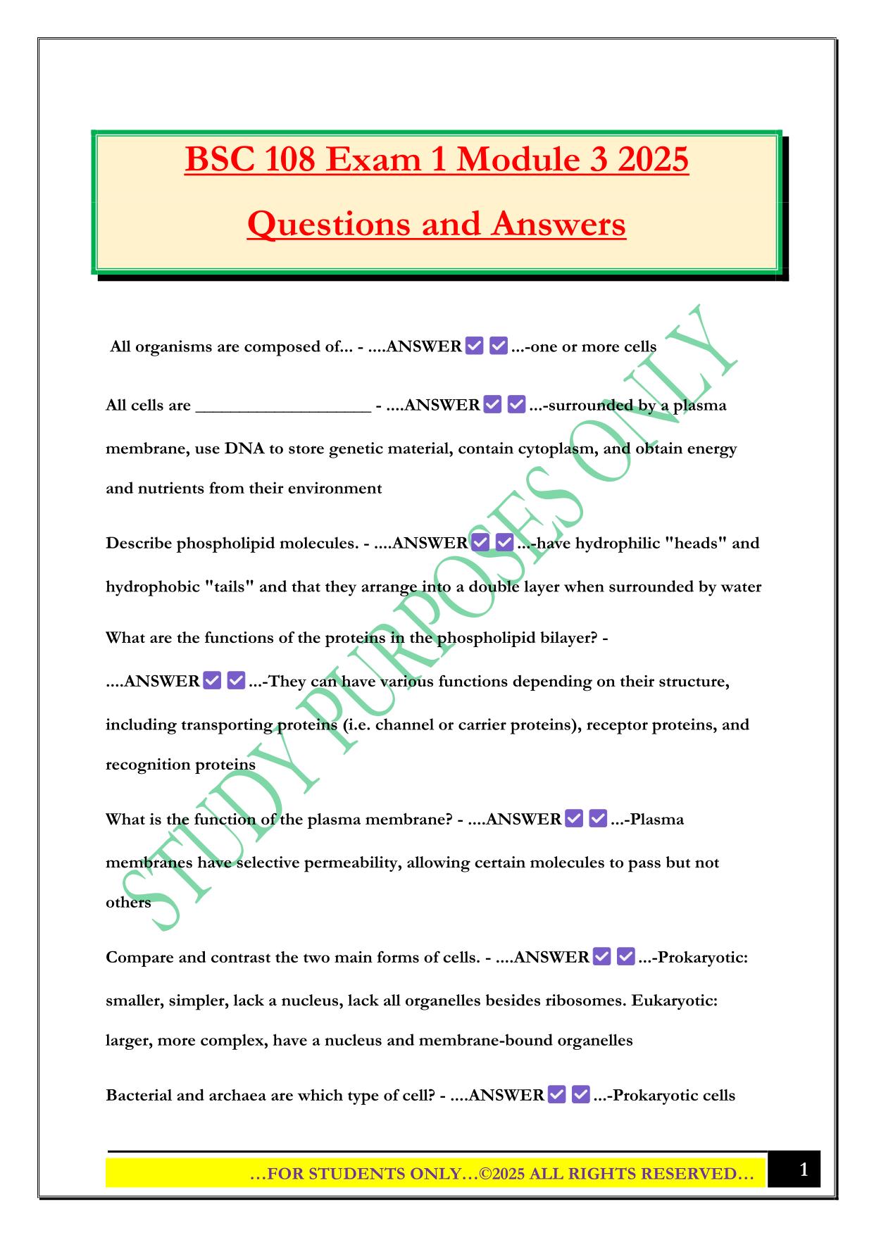 BSC 108 Exam 1 Module 3 2025 Questions and Answers