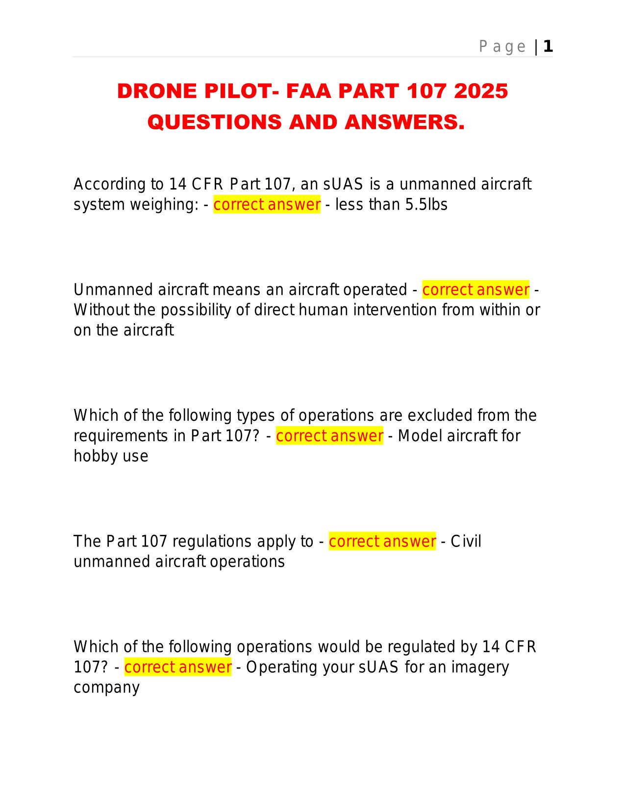 DRONE PILOT- FAA PART 107 2025 QUESTIONS AND ANSWERS.