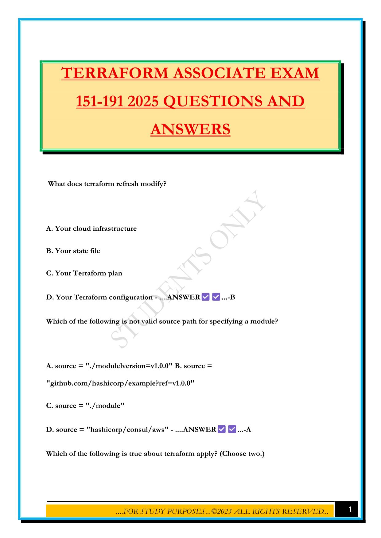 TERRAFORM ASSOCIATE EXAM 151-191 2025 QUESTIONS AND ANSWERS