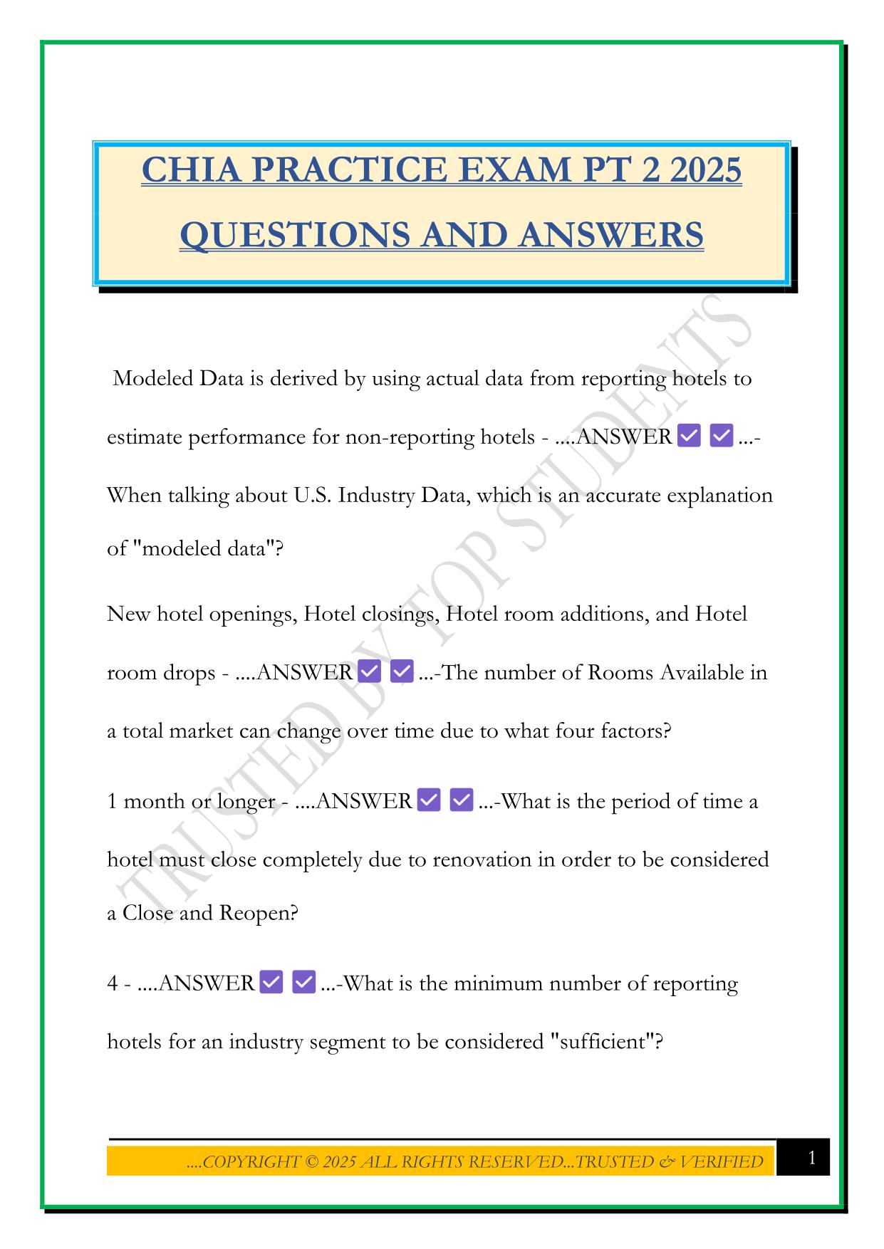 CHIA PRACTICE EXAM PT 2 2025 QUESTIONS AND ANSWERS