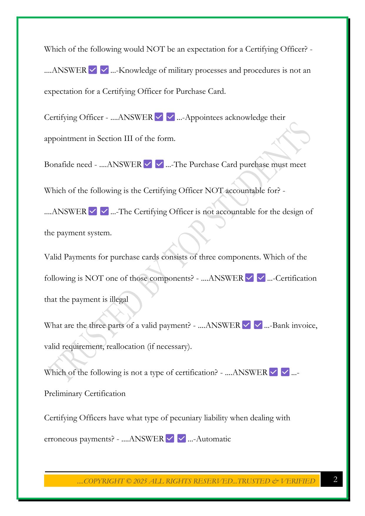 CLG 006 CERTIFYING OFFICER EXAM 2025 QUETSIONS AND ANSWERS