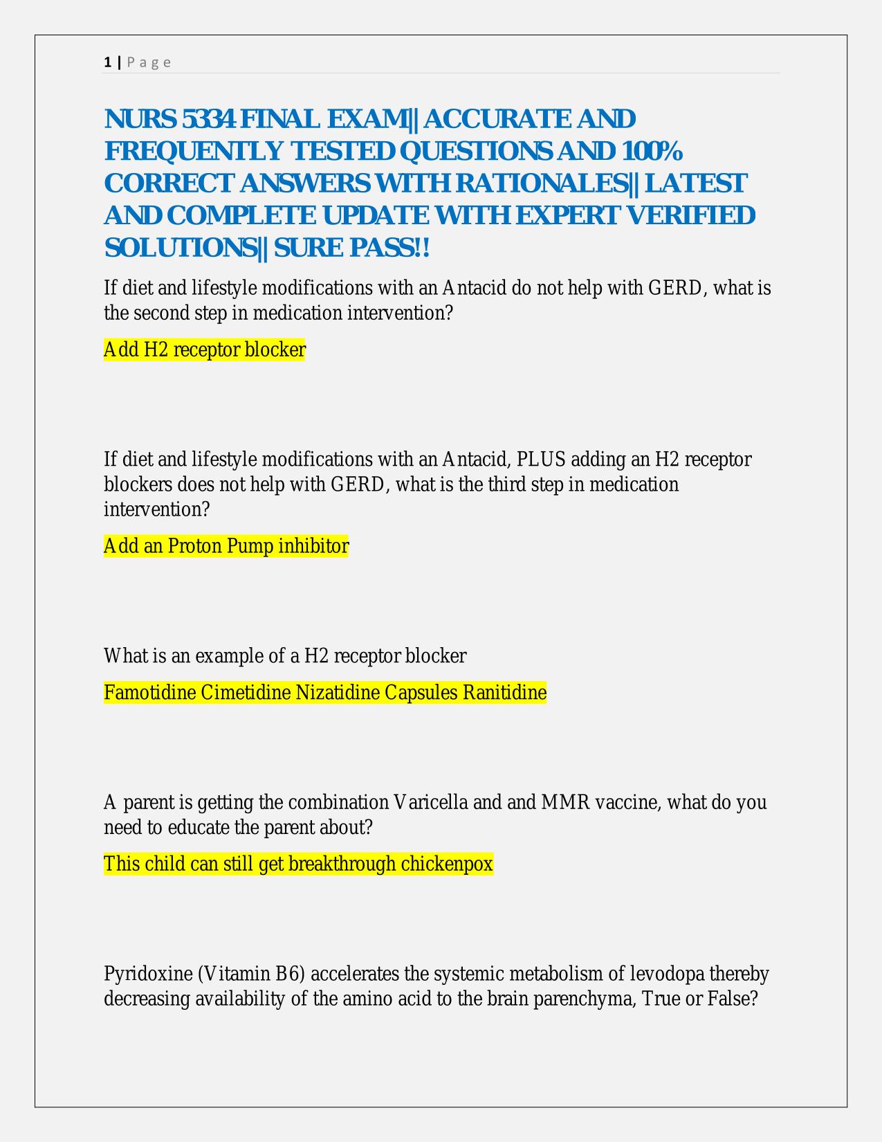 NURS 5334 FINAL EXAM|| ACCURATE AND FREQUENTLY TESTED QUESTIONS AND 100% CORRECT ANSWERS WITH RATIONALES|| LATEST AND COMPLETE UPDATE WITH EXPERT VERIFIED SOLUTIONS|| SURE PASS!!