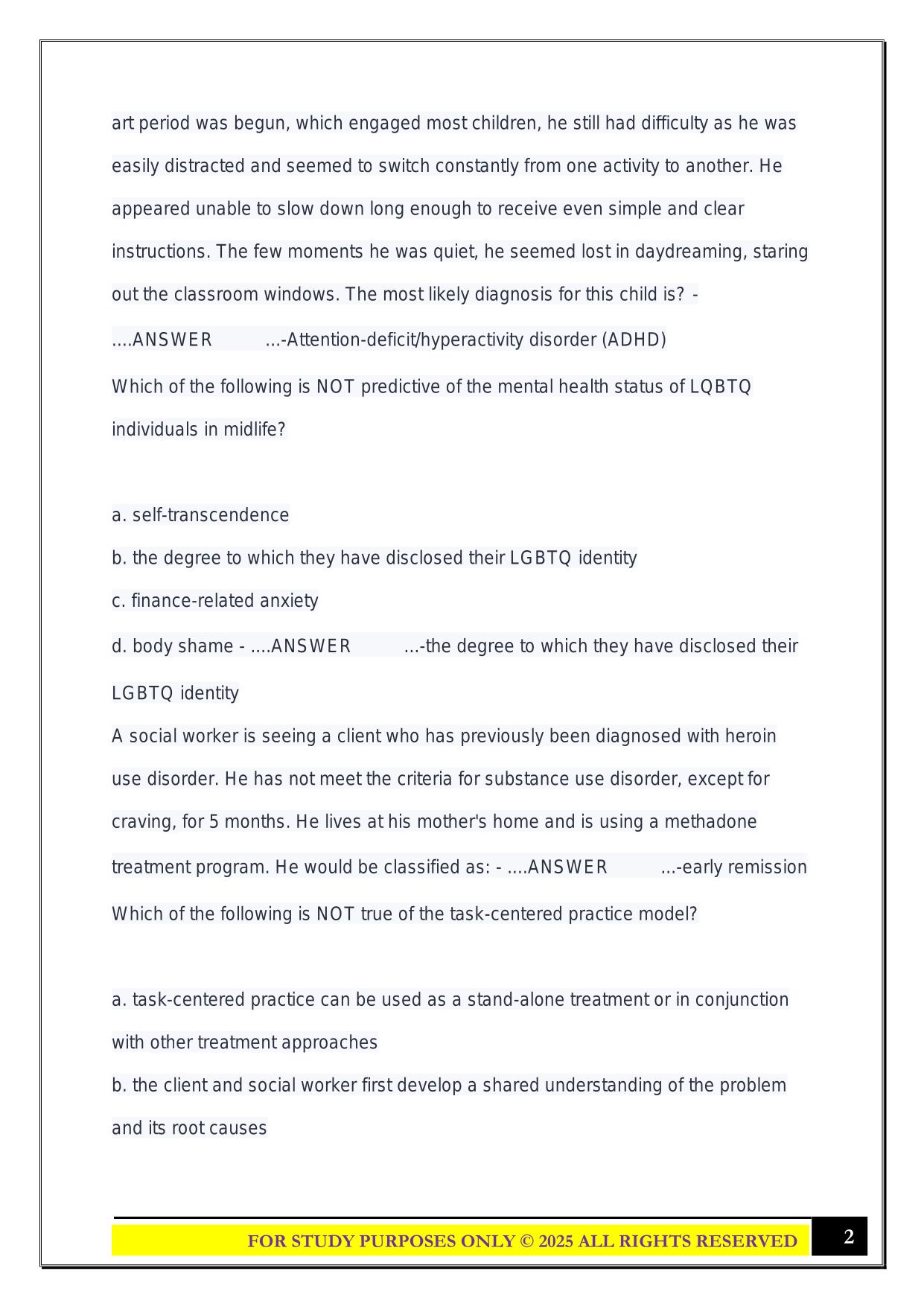 MSW Practice Exam 1 2025 Questions and Answers